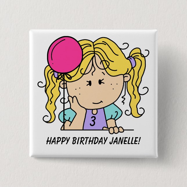 Custom Blonde Girl Birthday Button (Front)