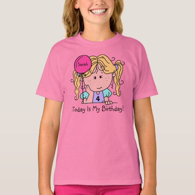 Custom Blonde Girl With Balloon Birthday T-shirt (Front)