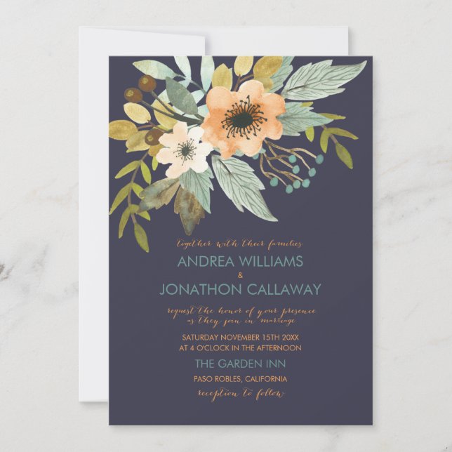 Custom Blooming Watercolor Wedding Invitation (Front)