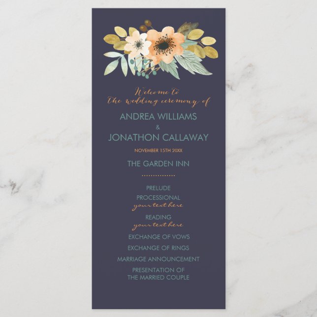 Custom Blooming Watercolor Wedding Program Programme (Front)