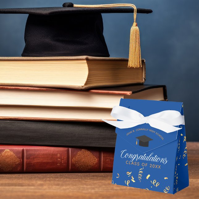 Custom Blue 2025 Graduation Gold Streamers Party Favour Box (Creator Uploaded)
