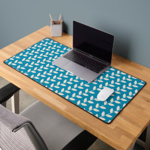 Custom Blue 70s Retro Leaf Pattern  Desk Mat