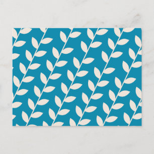Custom Blue 70s Retro Leaf Pattern  Holiday Postcard