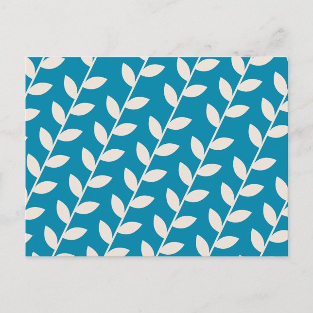 Custom Blue 70s Retro Leaf Pattern  Holiday Postcard (Front)