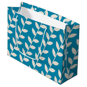 Custom Blue 70s Retro Leaf Pattern  Large Gift Bag