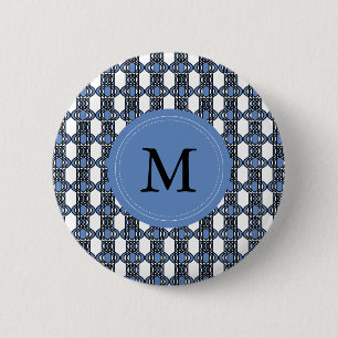 Custom Blue Abstract Scarab Pattern Monogram 6 Cm Round Badge