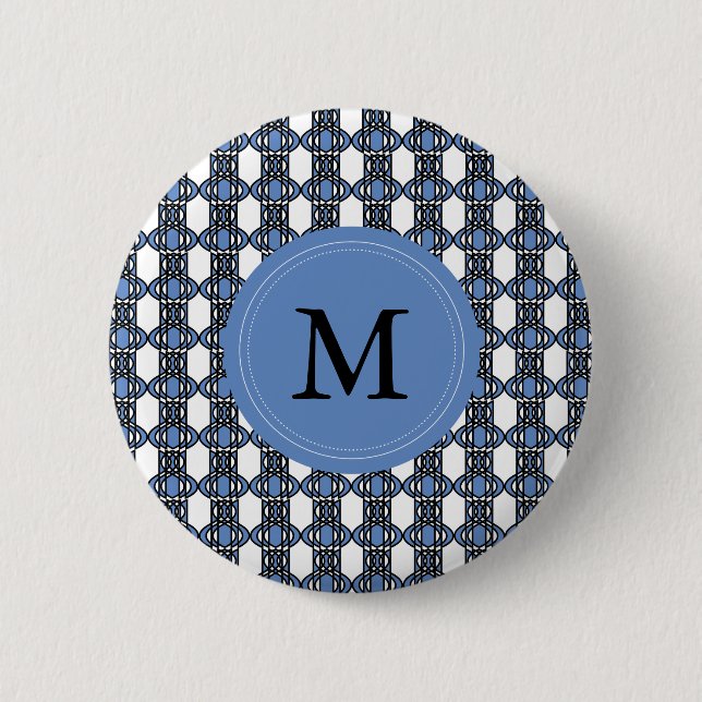 Custom Blue Abstract Scarab Pattern Monogram 6 Cm Round Badge (Front)
