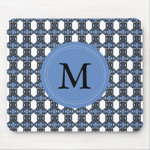 Custom Blue Abstract Scarab Pattern Monogram Mouse Pad