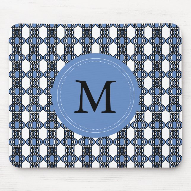 Custom Blue Abstract Scarab Pattern Monogram Mouse Pad (Front)