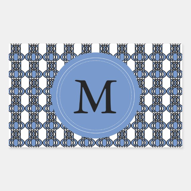 Custom Blue Abstract Scarab Pattern Monogram Rectangular Sticker (Front)