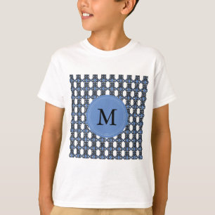 Custom Blue Abstract Scarab Pattern Monogram T-Shirt