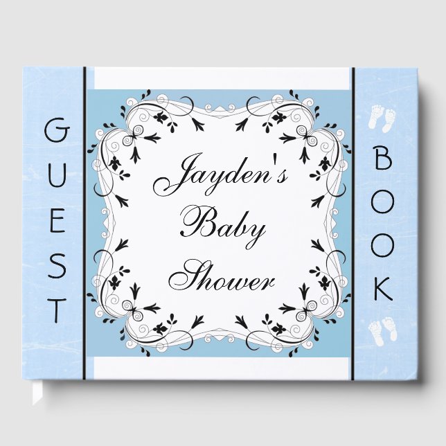 Custom Blue and Black Baby Shower Guestbook (Front)