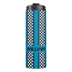 Custom Blue And Black Race Sport Stripe Thermal Tumbler