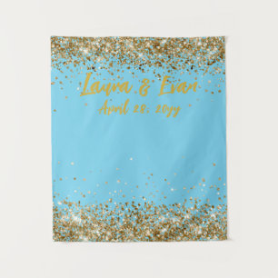 Custom Blue and Gold Glitter Wedding Photo Booth Tapestry