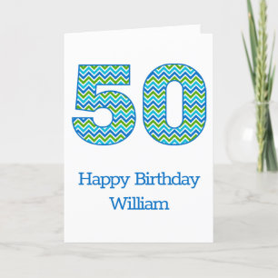 Custom Blue and Green Chevron 50th Birthday Card