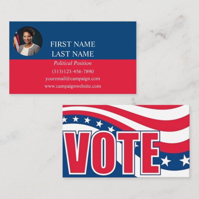 Custom Blue and Red Photo Political Campaign  Business Card (Front/Back)