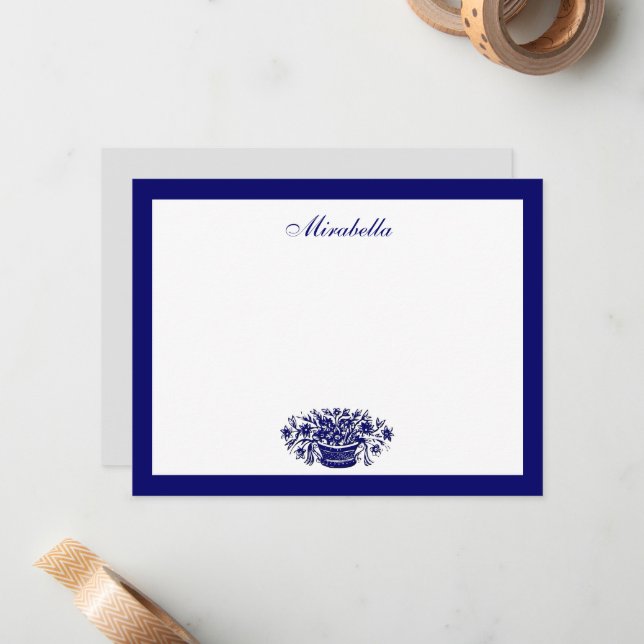 Custom Blue and White Floral Blue Border 4.25x5.5 Card (Front/Back In Situ)