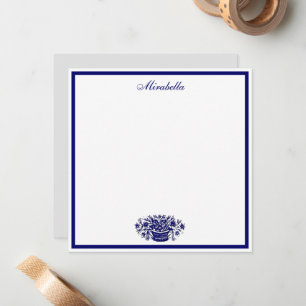 Custom Blue and White Floral Blue Border Square Card