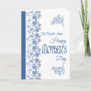 Custom Blue and White Floral Mother's Day Card