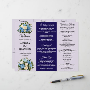 Custom Blue and White Floral Wedding Program
