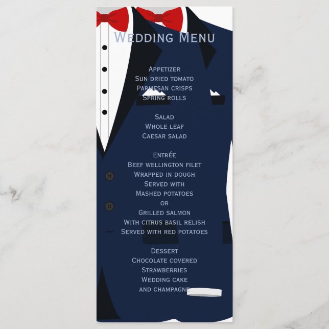 Custom Blue And White Gay Wedding Menu (Front)
