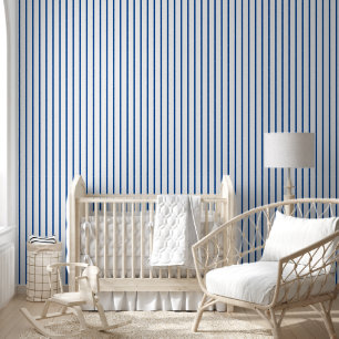Custom Blue and White Vertical Stripe Wallpaper