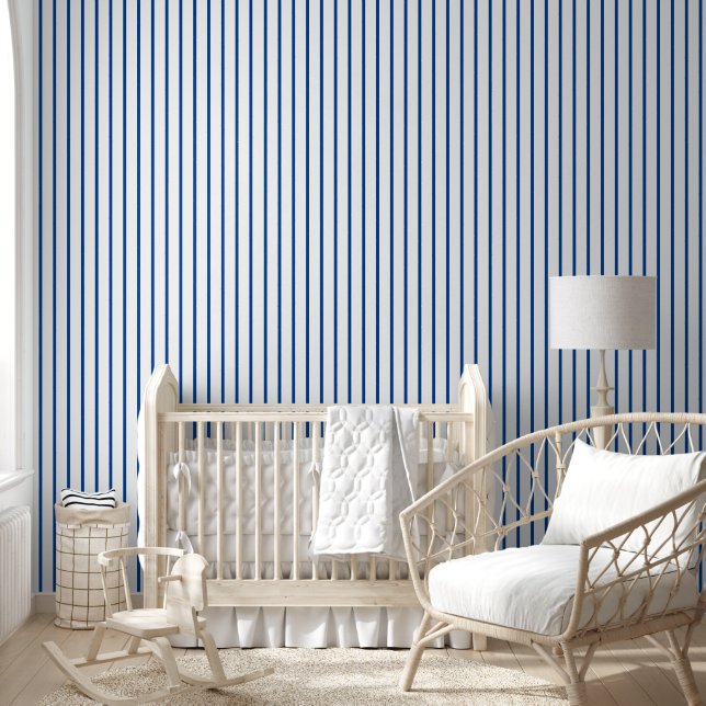 Custom Blue and White Vertical Stripe Wallpaper (Kids)