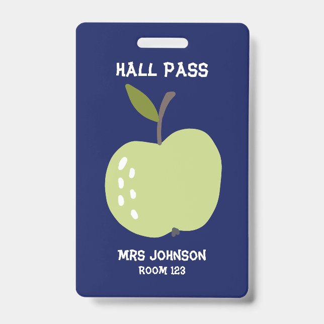 Custom Blue Apple Hall Pass ID Badge (Front)