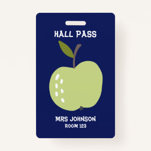 Custom Blue Apple Hall Pass ID Badge