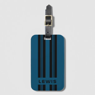 Custom Blue Auto Racing Stripes Personalised Car Luggage Tag