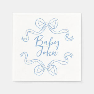 Custom Blue Baby Boy Bow Baby Shower Napkins 