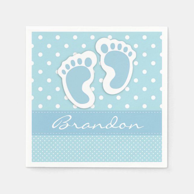 Custom Blue Baby Feet White Polkadots Pattern Napkin (Front)