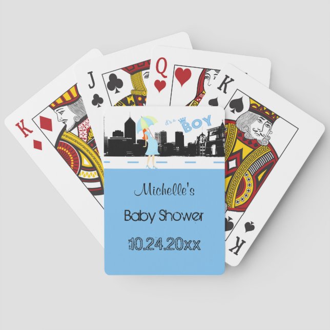 Custom Blue Baby Shower Deck Of Playing Cards (Back)