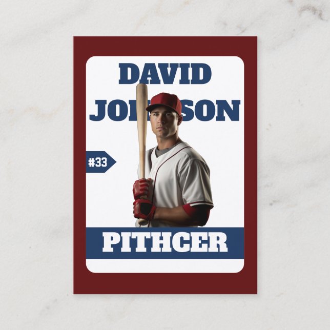 Custom Blue Baseball Birthday Trading Card Player  (Front)