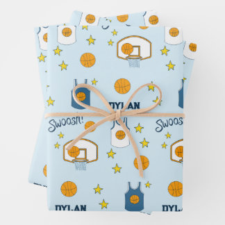 Custom Blue Basketball Hoop and Jersey Wrapping Paper Sheet