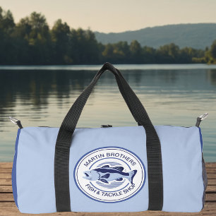 Custom Blue Bass Fisherman Lake Fishing Duffle Bag