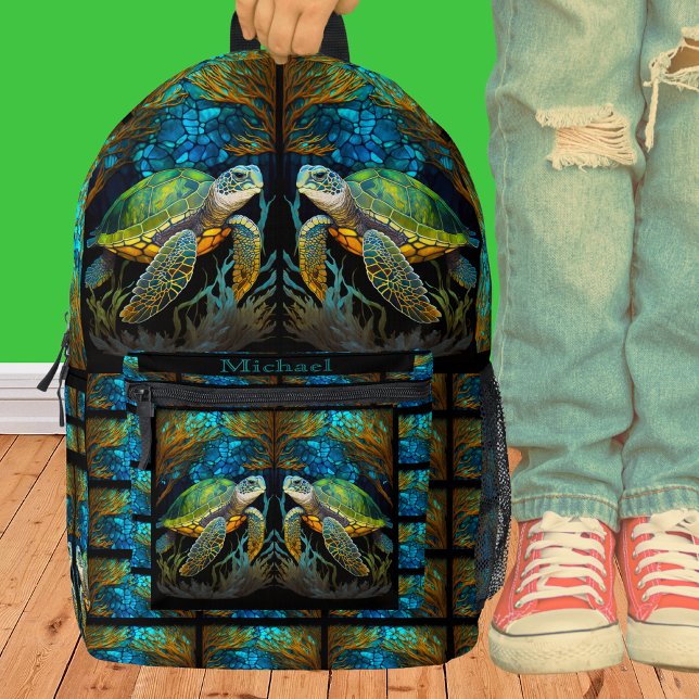 Custom Blue Beach Life Sea Turtle  Printed Backpack (Creator Uploaded)