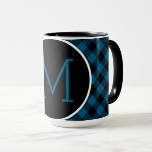 Custom Blue Black Buffalo Check Plaid Pattern Mug
