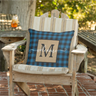 Custom Blue Black Buffalo Check Tartan Pattern Cushion