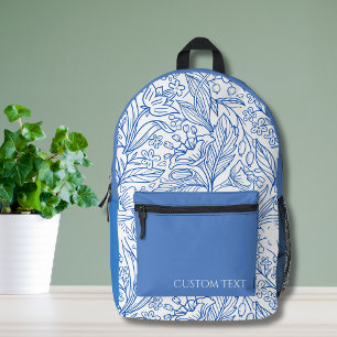 Custom Blue Botanical  Printed Backpack