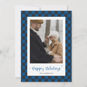 Custom Blue Buffalo Plaid Photo Holiday Cards