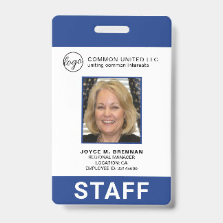 Custom Blue Business Logo Employee Photo ID Badge