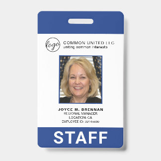 Custom Blue Business Logo Employee Photo ID Badge