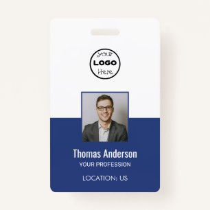 Custom Blue Business Logo Employee Photo ID Badge