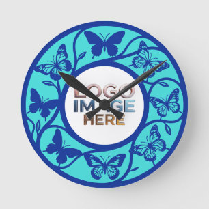 Custom Blue Butterfly Pattern Wall Clock