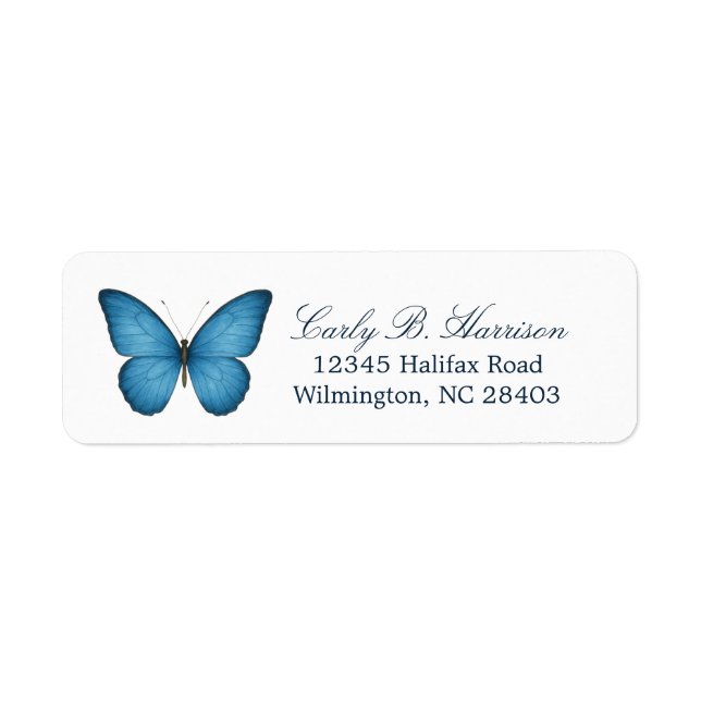 Custom Blue. Butterfly Return Address Labels  (Front)