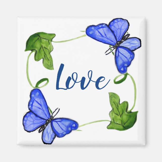 Custom Blue Butterfly With Vines Magnet (Front)