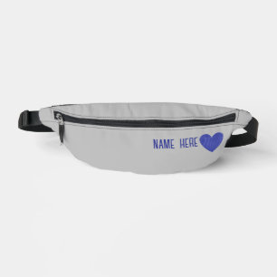 Custom Blue Chequered Pattern Heart Name Grey Bum Bags