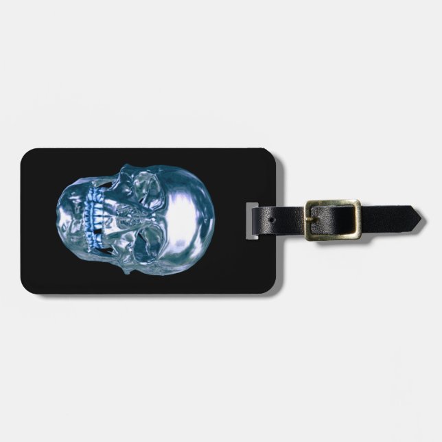 Custom Blue Chrome Skull Luggage Tag (Front Horizontal)