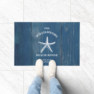 Custom Blue Coastal Starfish Beach House Doormat